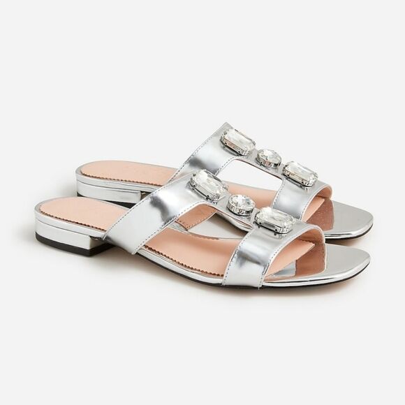 J Crew Hazel Jeweled Cutout Sandals in Metallic Leather Size 7 - Picture 1 of 14